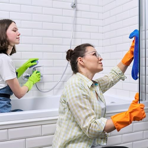 2 Pairs Household Cleaning Gloves Reusable Waterproof Dish Washing Rubber Gloves for Kitchen & Bathroom Cleaning (Large 12.2inch/3.3inch, Random color)