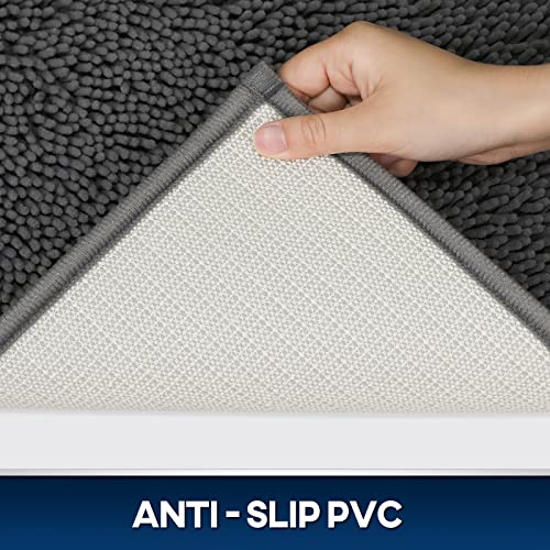 TREETONE Chenille Bath Mat 3 Piece Bathroom Rugs Set, 20x20 Inches U-Shape Contoured Toilet Mat & 20x32 Inches Rug & Lid Cover, Soft Water Absorbent Rugs for Tub Shower & Bath Room - Charcoal Gray - color: Charcoal Gray, size: Set of 3-Medium 20" x 30"/Co