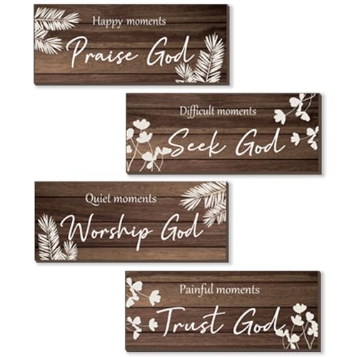 ONIZHITY 4 Pieces Brown Bathroom Decor Farmhouse Bathroom Accessories Rustic Religious Art Bible Verse Wooden Signs with Vintage Country Decor for Home Laundry Room (Brown, 10x4 Inch) - color: Brown