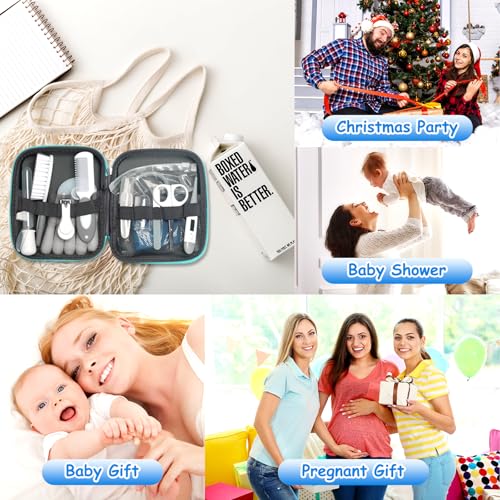 Baby Healthcare and Grooming Kit, 21 in 1 Portable Baby Essentials Kit with Gas Relief Hair Brush Comb Nasal Aspirator for Newborn Boys Girls (Grey White) - style: 21 Kits-Grey White
