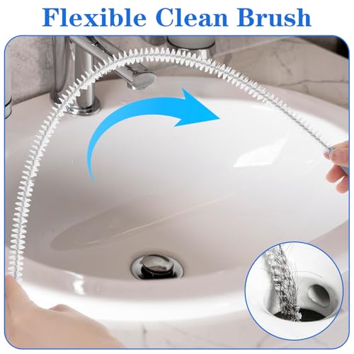 2pcs Sink Drain Cleaner Brush, 23.62 Inches Snake Cleaning Flexible Drain Brush, Long Pipe Drains Clog Remover Hair Cleaning Tool for Toilet, Kitchen Sink, Bathroom Tub, Shower, and Sewer