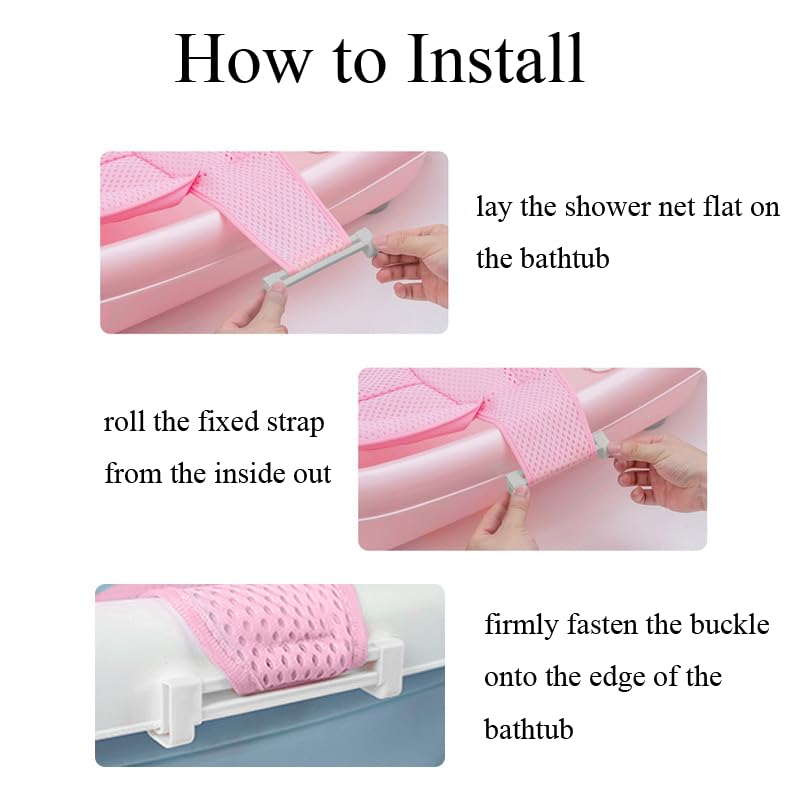 Adjustable Baby Bath Support Mesh Sling Non-Slip Infant Bathtub Shower Net Breathable Newborn Bath Cushion Pad Quick Drying Bathing Sling for Toddler Aged 0-3 (No Bathtub) - color: pink