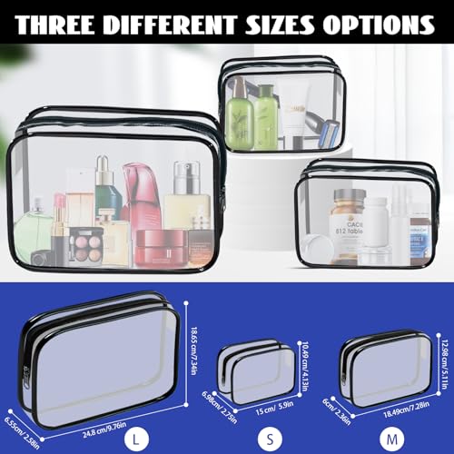 YedsIntu 16 Pieces Clear Cosmetic Bags PVC Clear Makeup Bags TSA Approved Toiletry Bag with Zipper Waterproof Vinyl Plastic Organizer Storage Transparent Pouch for Women and Men (Black, Small) - color: Black-S