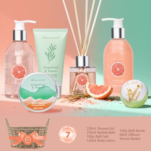 Bath and Body Gift Basket for Women, Bath Baskets for Women Gift Relaxation, Spa Gift Basket With Bath Bombs, Bath Salts, Shower Gel, Birthday Gifts for Her, Mother's Day Home Spa Relaxation Kit
