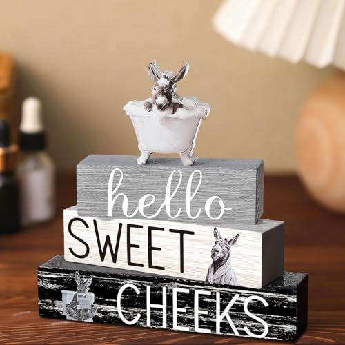 Cinnvoice 4 Pcs Funny Donkey Bathroom Decor Farmhouse Bathroom Decoration Western Hello Sweet Cheeks Table Centerpiece Gift for Christmas Valentines Back to School - style: Funny Donkey
