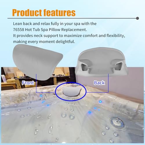 76558 74610 Hot Tub Spa Pillow Headrest Compatible with Hot Spring Pillows for Limelight Pulse Pulse DL Bolt (2012-2017), Glow Flair (2008-2017), Gleam (2013-2017) Spas Neck Cushion
