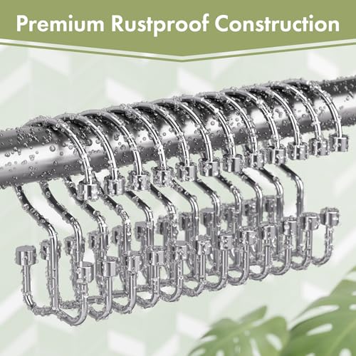 Amazer Chrome Shower Curtain Hooks, 12PCS Minimalist Simple Double Shower Curtain Rings, Rust-Resistant Metal Shower Hooks, Cylinders Shower Rings for Bathroom Shower Rods Curtains - color: Chrome, style: Cylinders - Double Hooks