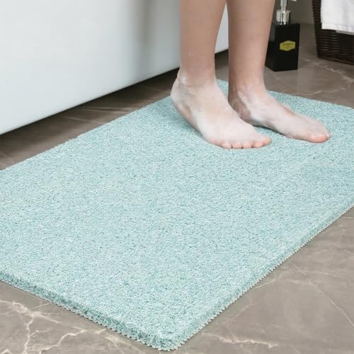 0.6" Extra Thick Non Slip Shower Mat, PVC Loofah Shower Mat with Drain, Quick Drying Bath Mat for Inside Shower, Bathtub Mats Foot Scrubber for Elderly, Bathroom, Kitchen, Wet Areas, 27x16 Inches - color: Blue, size: 27" x 16" (Rectangular)