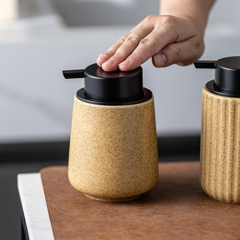 Stone-Textured Foam Ceramic Soap Dispenser, Wabi Sabi Home Décor