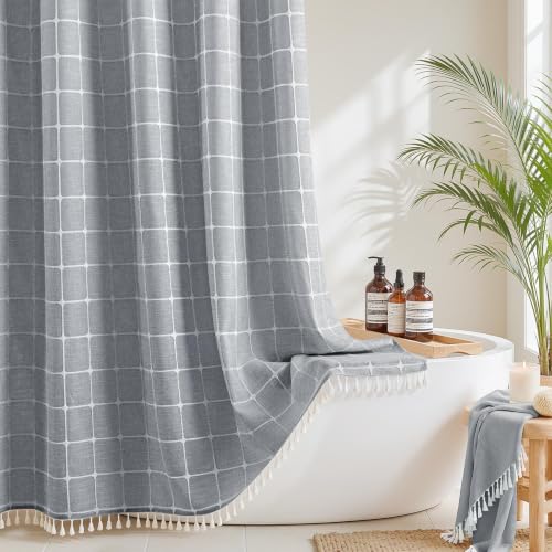 River Dream Farmhouse Blue Shower Curtain with Snap-in Liner, No Hooks Shower Curtain Set, with Tassels for Bathroom Decor,Shower Curtain and Liner with Sheer Window 71x74 Inch - color: Blue, size: 71"W x 74"L (Pack of 1)
