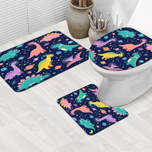 4PCS Kids Dinosaur 71Wx71H Inches Funny Cute Planet Colorful Outer Space Shower Curtain Sets with Rugs, Toilet Lid Cover and Bath Mat, Boys Bath Accessories Art Home Decor Fabric 12 Pack Hooks - color: C1-blue