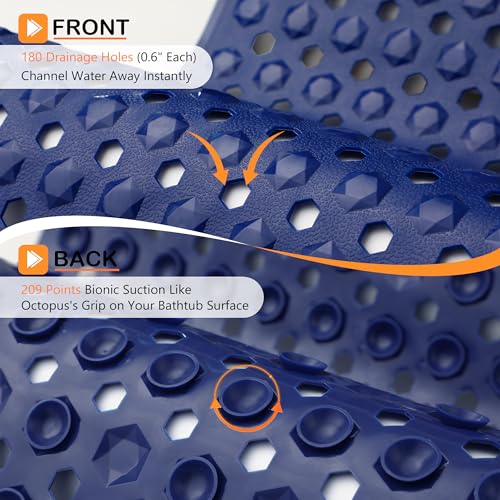 Yimobra Bathtub Mat Non Slip, 27.5"X15.5" Machine Washable Shower Floor Mat, Soft on Feet, Bathmat with Drain Holes and Suction Cups, Bathroom Essentials, Dark Blue - color: Dark Blue, size: 27.5 X 15.5 Inch