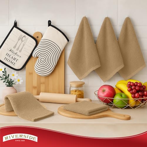 RIVERSIDE Bar Mop Towels Pack of 12, 16x19 Inches, 100% Ring Spun Cotton Terry Cloth Kitchen Towel, Highly Absorbent & Reusable Multipurpose Cleaning Rags for Bathroom, Hotel, Restaurant, Tan - color: Tan, size: Bar Mop (PK 12)