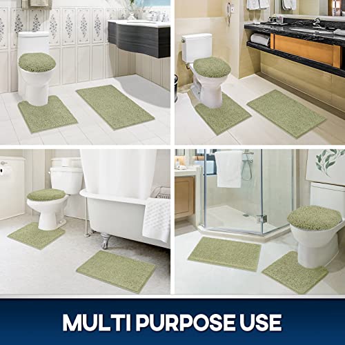 TREETONE Machine Washable Water Absorbent Bath Mat Bathroom Rugs Non Slip Soft Microfiber Mat (Set of 3-Medium 20" x 32"/Contour/Lid Cover, Sage Green) - color: Sage Green, size: Set of 3-Medium 20" x 30"/Contour/Lid Cover