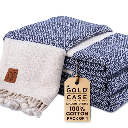 Gold CASE Turkish Beach Towel Set of 4 – 100% Cotton Large Turkish Bath Towels 67 x 38'' – Aphrodite Extra Large, Quick Dry & Sand Free Towels – Peshtemal for Pool – Navy Blue - color: Navy Blue, style: Aphrodite Beach Bath Towel