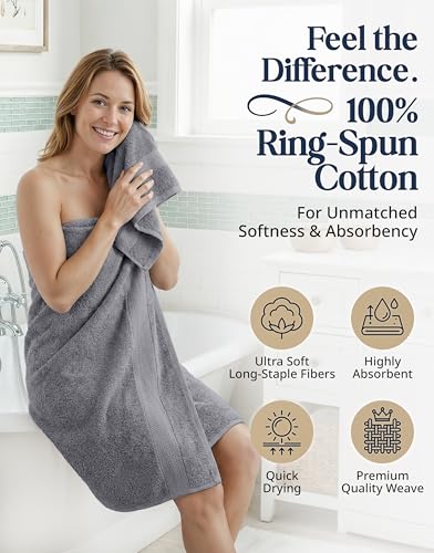 LANE LINEN 100% Cotton Towels Set for Bathroom - 16 Piece Family Pack - Soft, Absorbent & Quick Dry - 4 Bath, 8 Washcloths, 4 Hand Towels - OEKO TEX Certified, Machine Washable & Durable - Cool Grey - color: 03: Cool Grey
