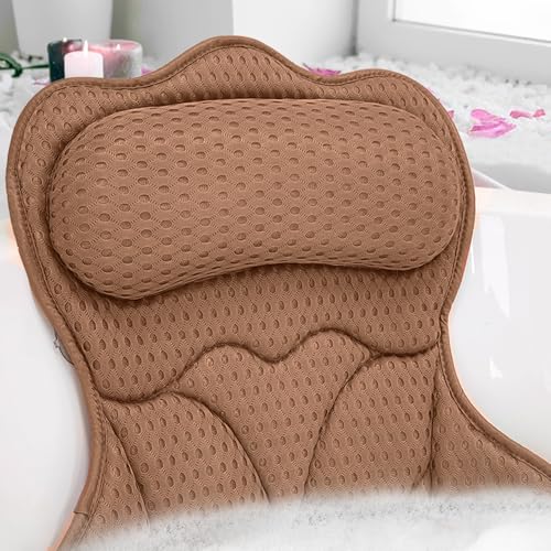 REEZEIVI Bath Pillows for Tub,Bath Pillow with 6 Non-Slip Suction Cups,Soft 4D Mesh Fabric,Bathtub Pillows for Tub Neck and Back Support,Extra Thick Luxury Bathtub Pillows,Brown - color: Brown