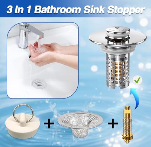 Bathroom Sink Drain Strainer(New-2pcs), Pop-up Sink Drain Strainer with Removable Stainless Steel Strainer Basket Hair Catcher, Bathroom Sink Strainer for Bathroom Sink Stopper Replacement - color: New-2pcs