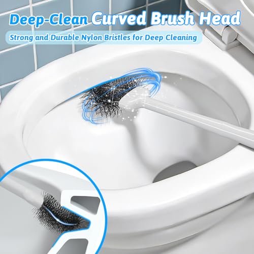Sellemer Toilet Brush and Plunger Set, Curved Head Deep Clean, White 2 Pack | Brush and Plunger set, Curved Nylon Bristles for Deep Clean, Strong Suction Plunger, Ventilated Holder for Quickly Air Dry - color: White