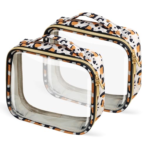 TSA Approved Travel Toiletry Bag,2 Pack Clear Makeup Bags with Handles,Quart Size Clear Cosmetic Bags for Traveling Women,Men,Carry on Airport Airline Compliant Bag,Leopard - color: Leopard, size: 2 Pack, Medium