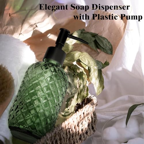 1 Pack 13.5oz Glass Soap Dispenser with Plastic Pump, Diamond Design Refillable Hand Soap Dispenser for Hand Wash, Bathroom and Kitchen (Army Green) - color: Army Green