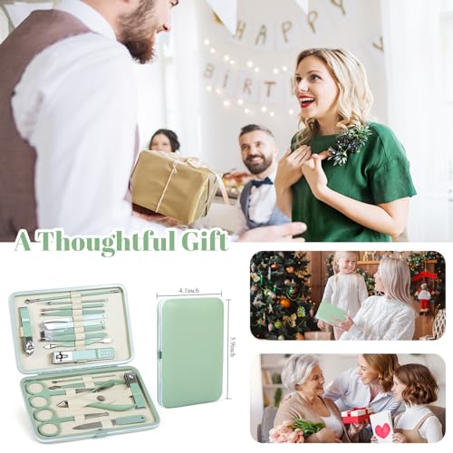 Manicure Set Pedicure Kit Nail Clippers Set Fingernail Clipper Set Ingrown Toenail Nail Kit Scissor Nail Trimmer Kit 18 Pieces Women and Men’s Care Grooming Tools with Fine Case (Tea Green_18 Pieces) - color: Tea Green_18 Pieces