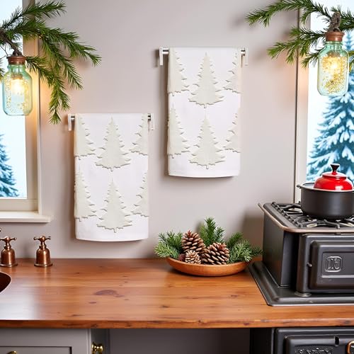 2 Pack Christmas Tree Hand Towels 100% Cotton Jacquard Holiday Kitchen Dish Towels Retro Neutral Beige Bathroom Towels Set Gift Seasonal Xmas Winter Bathroom Decor (Beige Christmas Tree) - color: Beige Christmas Tree
