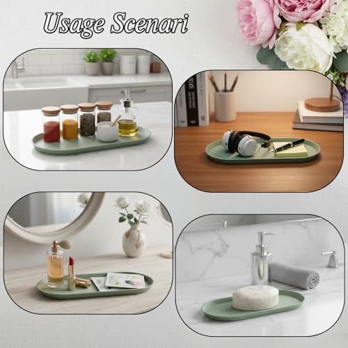 Small Silicone Tray 8.7" Green Oval Catch All Decorative Tray for Vanity Bathroom Desk - color: Green