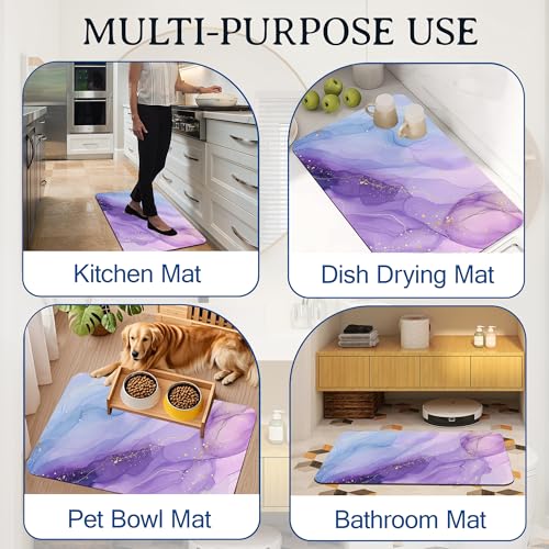 Elightvap Purple Golden Marble Bathroom Mat Quick Drying Non Slip Bath Mats Absorbent,Bath Mat Quick Dry Bathroom Rug in Front of The Kitchen Sink, Shower Room, Bathtub,17 * 29.5 Inches - color: Purple Golden Marble