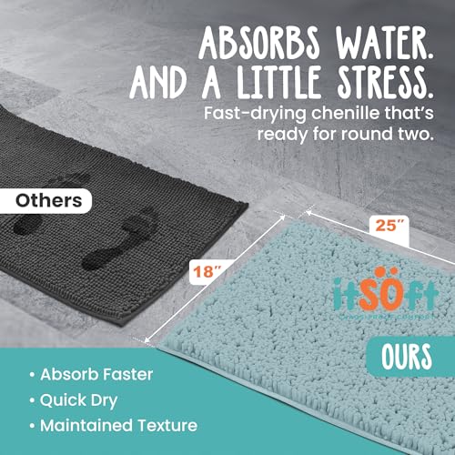 Small Chenille Bath Mats 25"x18", Plush Absorbent Bath Mats Quick Dry, Soft & Machine Washable, Non Slip Carpet for Bathroom, Thick Bathroom Rugs, Shower Restroom Rug Mat, Alfombras De Bano, Bathrugs - color: Spa Blue, size: 25" x 18" (Rectangular)