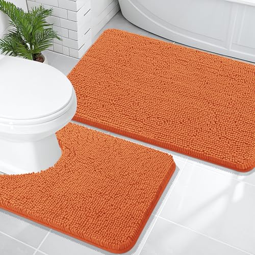 OLANLY Bathroom Rugs Sets 2 Piece, Soft Absorbent Chenille Bath Mats and U-Shaped Contour Toilet Mat Area Rug Set, Machine Washable Bath Carpet, Home Decor Accessories(36"x24"+24"x20", Clay) - color: Clay, size: 36" X 24" + U24" X 20"
