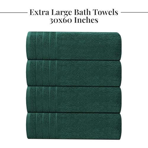 Tens Towels Pack of 4 Extra Large Bath Towels 30 x 60 Inches, 100% Cotton, Larger & Lighter Weight, Quicker to Dry, Super Soft and Absorbent, Perfect for Bathroom, Hunter Green - color: Hunter Green