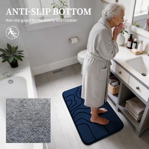 YIHOUSE Memory Foam Bathroom Rugs Sets 2 Piece - Extra Thick Ultra Soft Absorbent Bath Mat Set, Non-Slip Machine Washable Bath Rugs for Bathroom, Tub & Shower, Home Decor (32"x20"+24"x17", Dark Blue) - color: Dark Blue, size: 1'5" x 2'8" (17"x24"+20"x32")