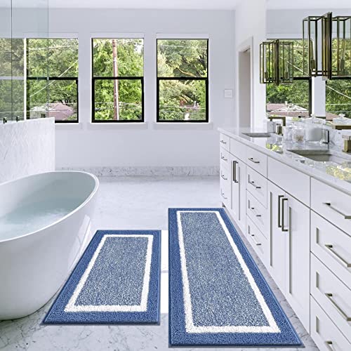 Pauwer Bathroom Rugs Sets 2Pc, Non Slip, Absorbent, Machine Washable, Blue, 18x26+18x48 inches - color: Blue, size: 18"x26"+18"x48"