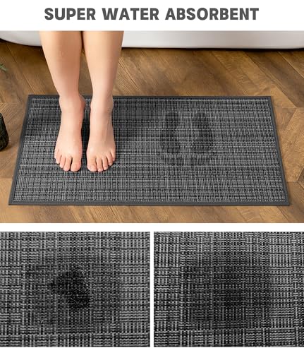 YIHOUSE Bathroom Rugs Sets 3 Pieces, Dark Grey Ultra Thin Bath Mats Fit Under Door, Absorbent Quickly Dry Rubber Backing Braided Bath Mat Set, Non Slip Washable Bath Rugs for Bathroom Floor, Grey - color: Grey Multi, size: 3pieces
