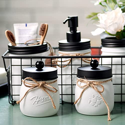 Amolliar Mason Jar Bathroom Accessories Set (4 Pack)—White Retro Lotion Soap Dispenser & 2 Apothecary Jars & Toothbrush Holder- Rustic Farmhouse Restroom, Bathroom Decor Countertop Organizer (Black) - size: White Black, style: Standard-mouth