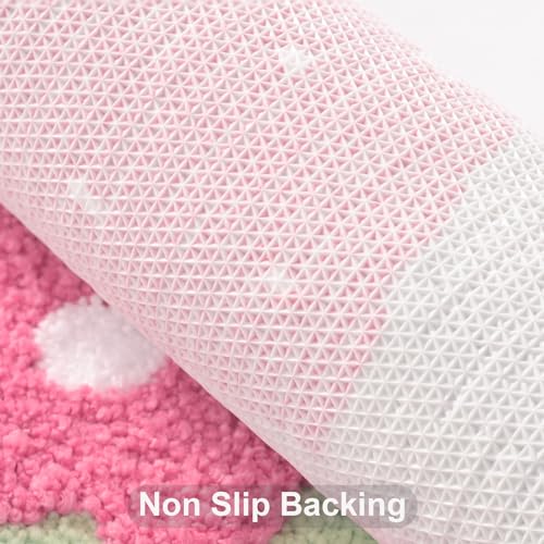 Anybar U-Shaped Toilet Rug 20x20'' - Super Soft Absorbent Bathroom Mat with Cute Strawberry & Flower Design, Non-Slip Quick-Dry Washable Contour Rug for Toilet, Bath Mats for Bathroom Decor（Green） - color: Green, size: 1'8" x 1'8" (U-Shape)