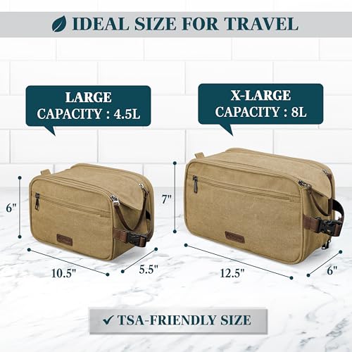 PAVILIA Toiletry Bag for Men, Canvas Dopp Kit, Travel Essentials Organizer, Water-Resistant Shaving, Grooming Kit, Large Hanging Bathroom Accessories Cosmetic Bag, Tan Khaki - color: Khaki, size: Large (10.5x 5.5x 6)