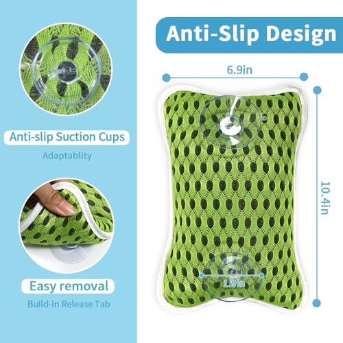 Luxury Bath Pillows for Tub, Slip Resistant Waterproof Bath Pillows for Tub Neck and Back Support with 2 Strong Suction Cups, Relaxing Spa Essentials (Green) - color: Green