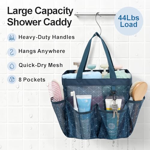 Mesh Shower Caddy Portable - 8 Pockets, S-Hook, Shower Bag for Dorm Camping | 2-Handle, Quick-Dry, Toiletry Organizer, College Dorm Room Essentials for Girls, Gym, Travel & Bathroom, Starlight Navy - color: Starlight Navy, size: L (Classic Dorm Caddy)