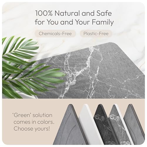 Stone Bath Mat Quick-Dry Absorbing Diatomaceous Earth Bath Mat | 2 Stone Mats - Large & Small Mat for Bathroom | Anti-Slip Diatomaceous Bathmat 100% Natural Bathroom Rug Stones (Gray Marble) - color: Gray Marble