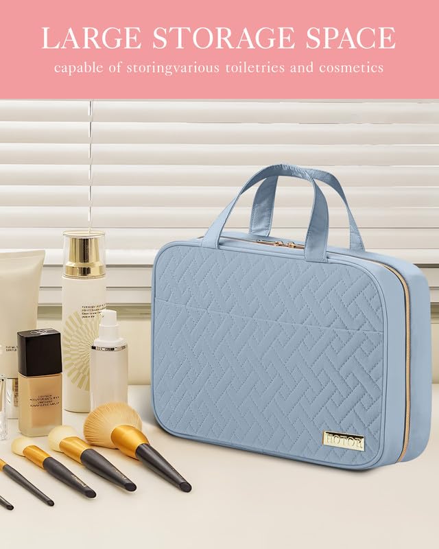 HOTOR Travel Toiletry Bag - Hanging Toiletry Bag for Women & Men, Makeup Bag/Big Comparment, Waterproof for Travel Accessories, Travel Essentials, Medium, Light Blue - color: Light Blue, size: Medium