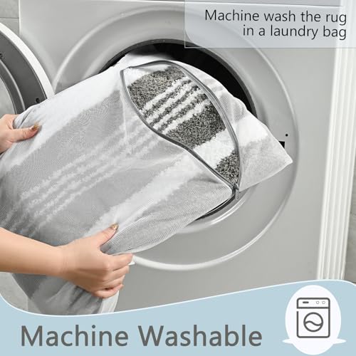 HOMORE Bathroom Rug 24x17 Inch Grey and White Striped Bath Mat, Absorbent Washable Non Slip Bathroom Rugs, Rubber Backing Quick Dry Carpets, Plush Rugs for Sink Shower Floor - color: Grey/White, size: 2' x 1'5" (24x17inch)