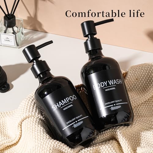 Shampoo and Conditioner Dispenser(5Pack) 16.9oz Refillable Shampoo and Conditioner Bottles,Dispenser for Shower (Black) - color: Black-m