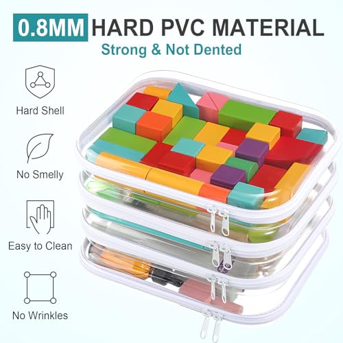 Hoolerry 4 Pcs Hard Clear Zipper Case Makeup Bags Plastic Zipper Pouch Transparent Storage Box Containers for Cosmetics, Snacks, Building Blocks, Puzzles(Clear,9.8 x 7.9 x 2 in,White) - color: White, size: 9.8 x 7.9 x 2 in