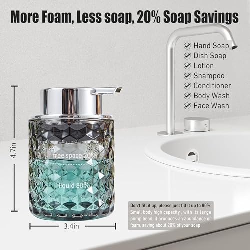 Malachi Foaming Hand Soap Dispenser, Refillable Clear Glass Foam Pump Bottle for Hand Soap, Dish Soap, Body Wash, Shampoo, Facial Cleanser & Baby Wash, Multi‑use for Bathroom, Kitchen & Commercial Use - color: Diamond Black-2