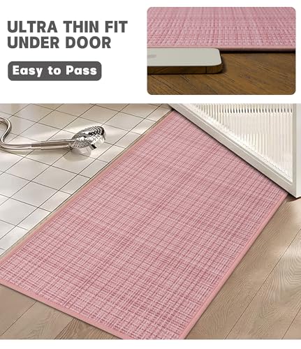 YIHOUSE Bathroom Rugs Sets 5 Pieces, Pink Ultra Thin Bath Mats Fit Under Door, Absorbent Quickly Dry Rubber Backing Braided Bath Mat Set, Non Slip Washable Bath Rugs for Bathroom Floor, Pink - color: Pink Multi, size: 5pieces