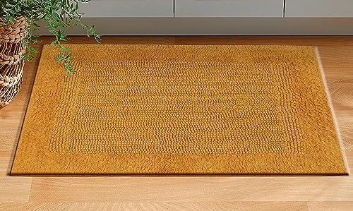 Savi Home Bath Mat Rug 17x24 Honey Mustard, 100% Pure Cotton, Super Soft Bath Rug, Plush & Absorbent, Hand Tufted Heavy Weight Construction, Full Reversible Step Out Rugs - color: Musturd, size: 1'5" x 2' (Rectangular)