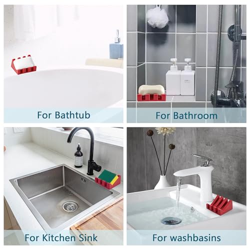 Soap Dish Holder for Shower with Suction Cup, Silicone Soap Holder & Saver Self-Draining Bar Soap Dish Keeps Soap Dry for Bathroom, Kitchen, Bathtub (Red+Deep Green,2-Pack) - color: Red+deep Green,2-pack
