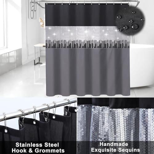 Bathroom Accessory Set – Bathroom Set with Glitter Shower Curtain, Towel Set,24 Piece Grey Shower Curtain, Bathroom Accessories Set with Shower Curtain Set for Home Decor - size: Bath Set+Shower Curtain, style: Grey